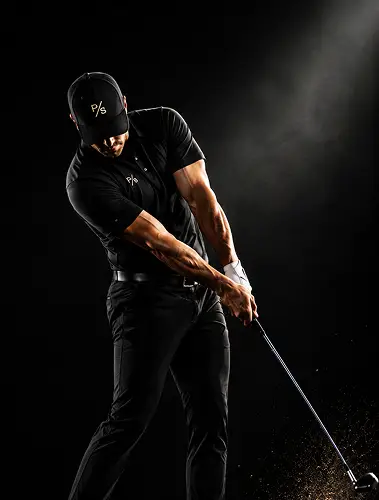 Golfer practicing golf swing for improved performance